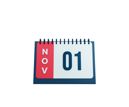 November Realistic Desk Calendar Icon 3D Illustration Date November 01 png