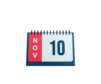 November Realistic Desk Calendar Icon 3D Illustration Date November 10 png