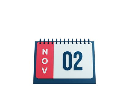 November Realistic Desk Calendar Icon 3D Illustration Date November 02 png