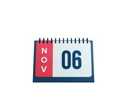 November Realistic Desk Calendar Icon 3D Illustration Date November 06 png