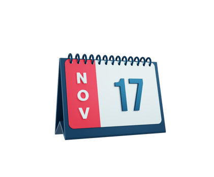 November Realistic Desk Calendar Icon 3D Illustration Date November 17 png