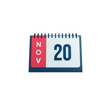 November Realistic Desk Calendar Icon 3D Illustration Date November 20 png