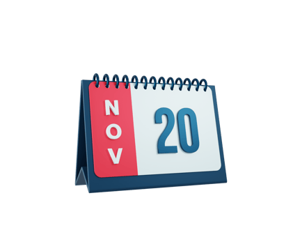 November Realistic Desk Calendar Icon 3D Illustration Date November 20 png