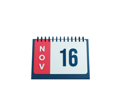 November Realistic Desk Calendar Icon 3D Illustration Date November 16 png