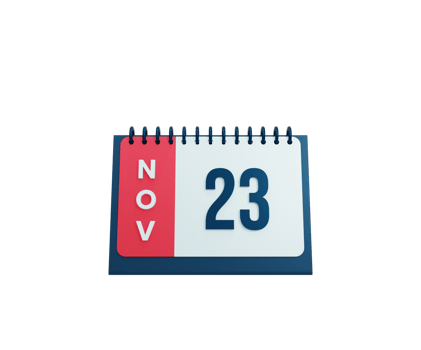 November Realistic Desk Calendar Icon 3D Illustration Date November 23 png