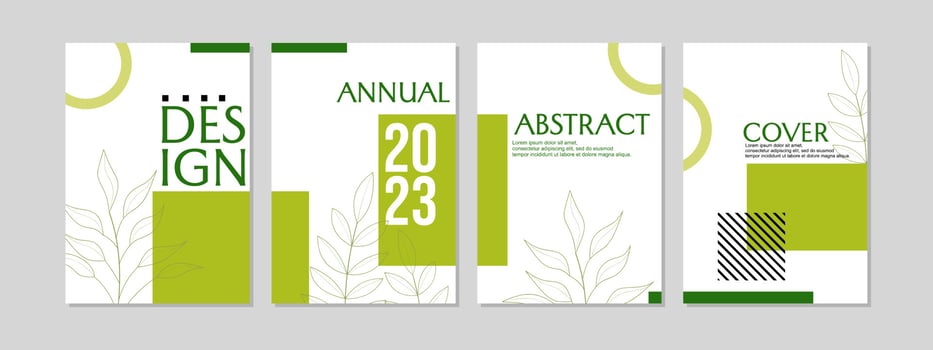 set of natural geometric cover templates. simple and modern white green design. A4 size layout. for annual reports, journals, presentations, catalogs, notebooks vector