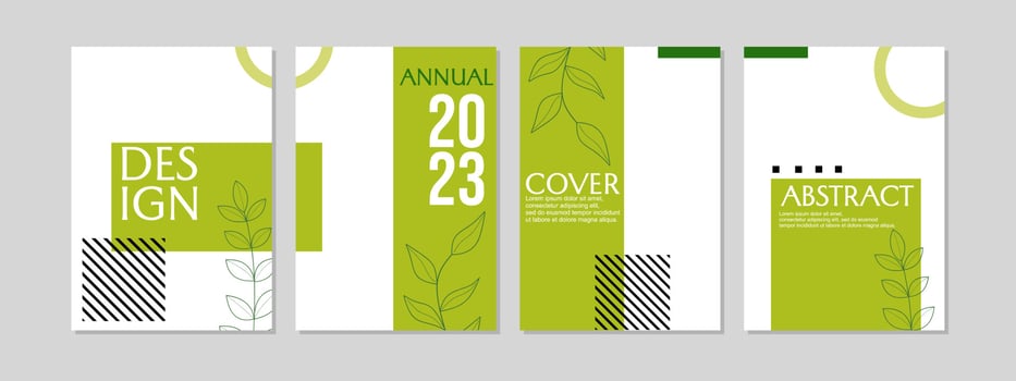 set of natural geometric cover templates. simple and modern white green design. A4 size layout. for annual reports, journals, presentations, catalogs, notebooks vector