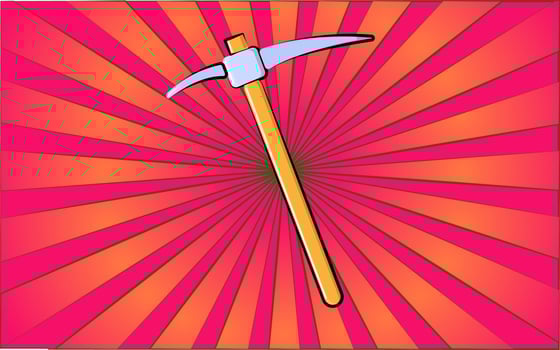 Construction repair mining tool pickaxe on a background of abstract red rays. Vector illustration