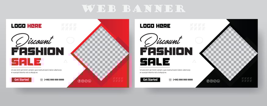 Discount fashion Sale web banner Template Design, Flash sale facebook cover page timeline web ad banner template with photo place modern layout, web banner for product sale, mega sale banner template. vector