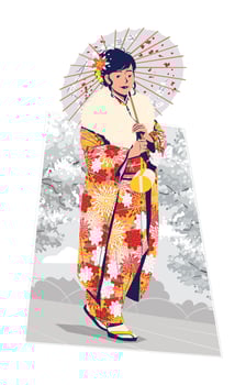 Japanese Woman in Kimono on Coming Age of Day Concept vector