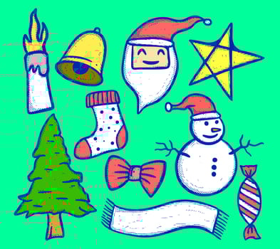 Christmas Collection set Doodle Illustration cartoon sketch colorful for tattoo, stickers, etc vector