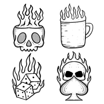 Collection set Doodle Illustration hand drawn cartoon sketch for tattoo, stickers, etc vector