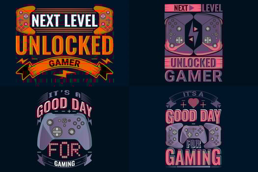 collection of Four Gaming T-shirt Design, Gamer T-shirt Design SET vector
