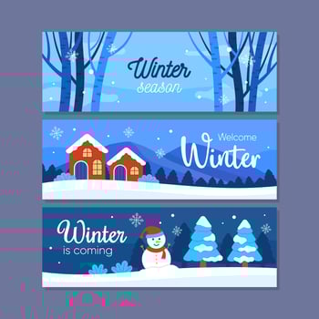 Winter Season Nature Banner Collection Set vector