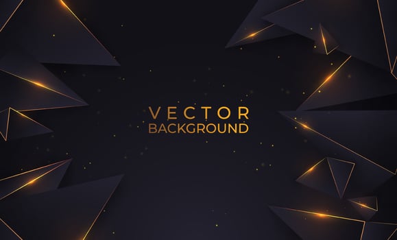 Luxury gold and black background with geometric shapes with effect, Shiny triangles. Abstract backdrop vector illustration.