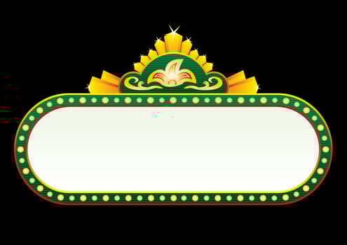 Neon sign in green colours and gold decorations vector