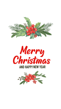 Christmas and New Year template or wallpaper,  watercolor red berries and winter leaves and plant. png