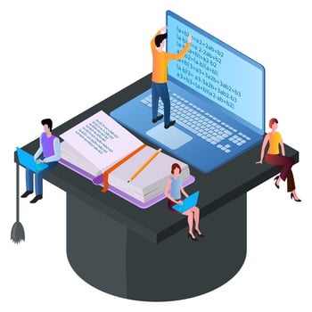 Online education.Distance learning online education. Lifestyle education student. Isometric vector illustration.