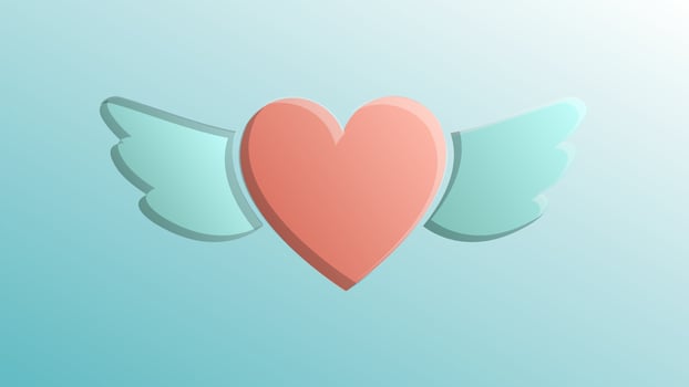 Beautiful festive red love joyful heart with wings for a greeting card to the day of all lovers, Valentine's Day on a blue background vector