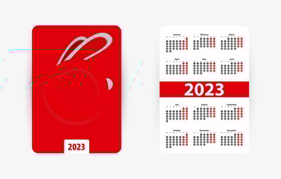 Pocket Vertical Calendar for 2023 year. Calendar with Chinese Zodiac Symbol of the Year Rabbit. vector
