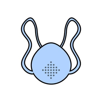 Blue icon of protective gauze paper medical disposable mask of a respirator against the virus dangerous strain covid 019 coronavirus epidemic pandemic disease. Vector illustration