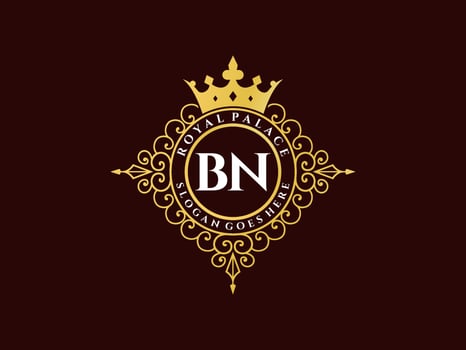 Letter BN Antique royal luxury victorian logo with ornamental frame. vector
