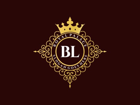 Letter BL Antique royal luxury victorian logo with ornamental frame. vector