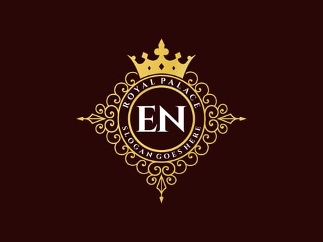 Letter EN Antique royal luxury victorian logo with ornamental frame. vector