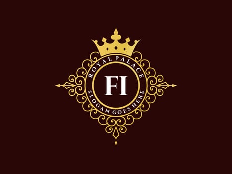 Letter FI Antique royal luxury victorian logo with ornamental frame. vector
