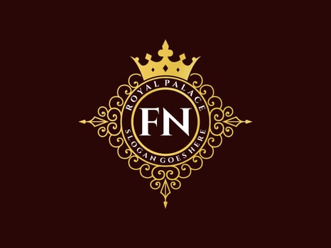 Letter FN Antique royal luxury victorian logo with ornamental frame. vector