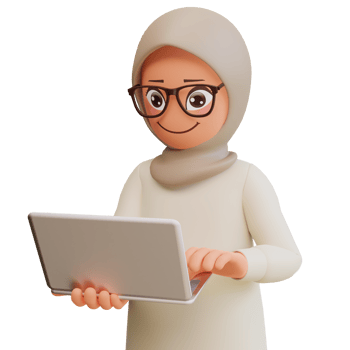 Young muslim woman holding laptop 3d cartoon illustration png