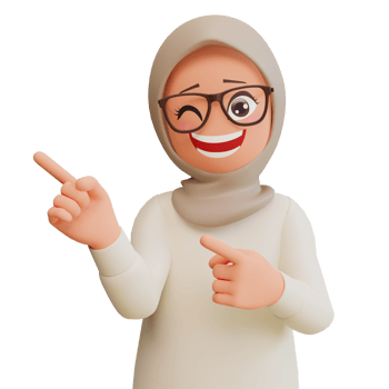 Young muslim woman pointing up 3d cartoon illustration png