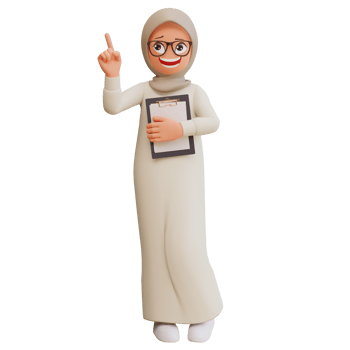 Young muslim woman pointing up 3d cartoon illustration png