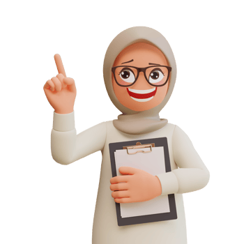 Young muslim woman pointing up 3d cartoon illustration png