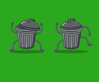 vector graphic design illustration of two trash can mascots