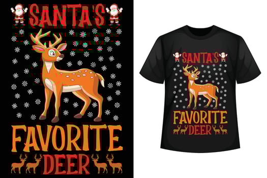 Santa's favorite deer - Christmas t-shirt design template vector