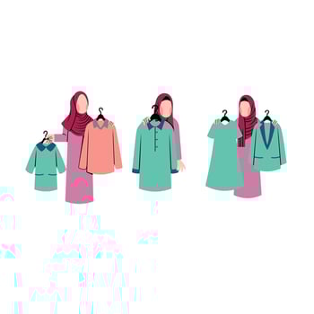 Set of Hijab Woman Character Selling Clothes vector