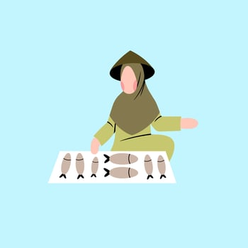Hijab Woman Selling Fish vector
