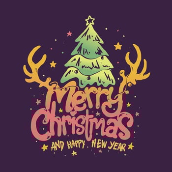 Merry christmas and happy new year greetings cartoon style illustration vector