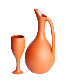 A brown clay jug with a cup isolated on a white background png