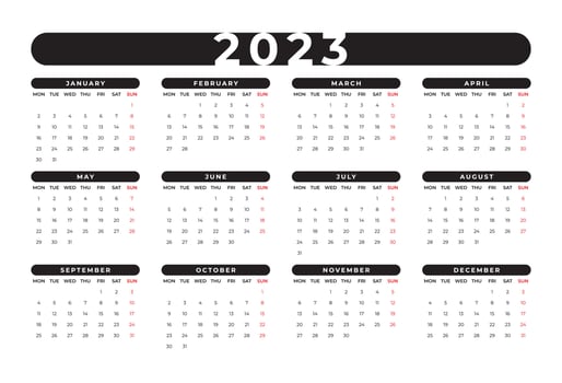 Monthly desk calendar template for 2023 year. Week starts on Monday vector
