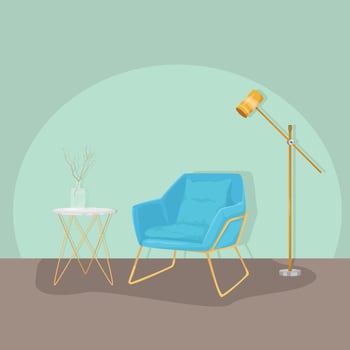 Cozy living room illustration with armchair in flat style vector