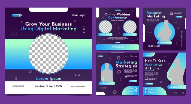 Collection of social media post banner templates. Perfect for business webinars, marketing webinars, online class programs, etc. vector