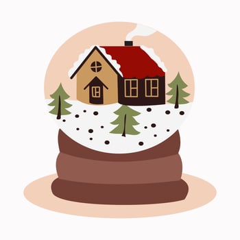 Christmas glass ball with a house inside. Vector graphics,