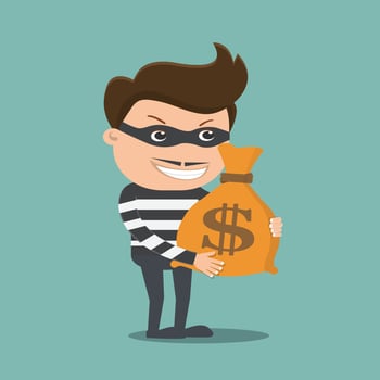 thief holding money bag - vector illustration
