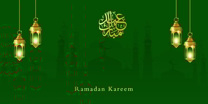 Islamic background or banner with hanging lanterns vector
