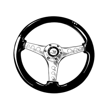 Vector engraved style illustration for posters, decoration and print. Hand drawn sketch of auto helm in black isolated on white background. Detailed vintage etching style drawing.