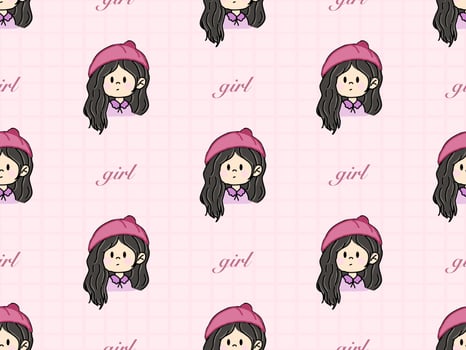 Girl cartoon character seamless pattern on pink background vector
