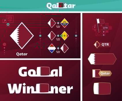 qatar national team design media kit graphic collection. 22 world Football or Soccer Championship design elements vector set. Banners, Posters, Social Media kit, templates, scoreboard