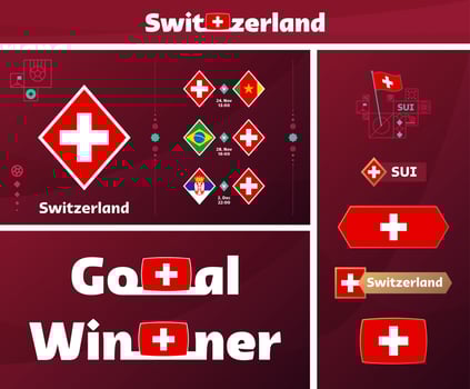 switzerland national team design media kit graphic collection. 2022 world Football or Soccer Championship design elements vector set. Banners, Posters, Social Media kit, templates, scoreboard